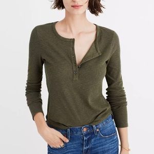 Madewell Sound Ribbed Henley Tee Olive Green Button Front